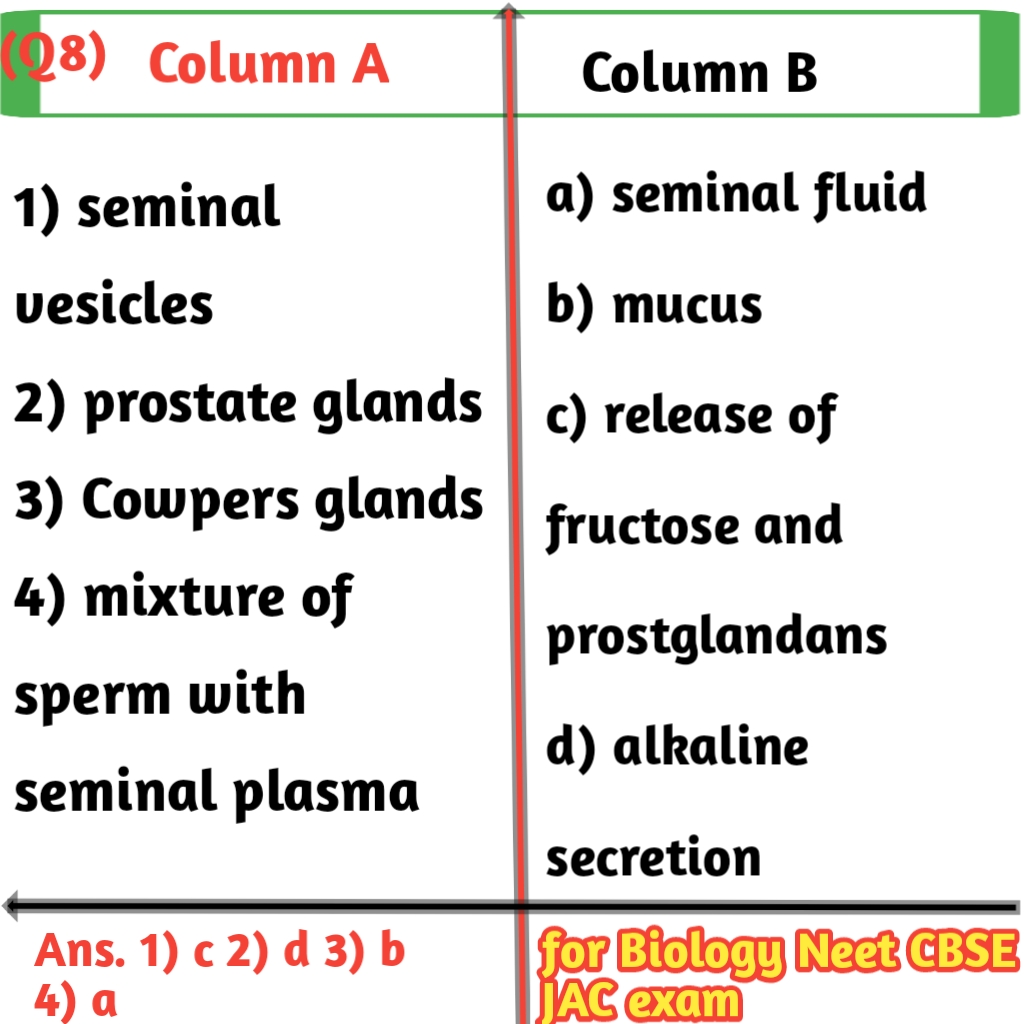 Matching question examples in biology for class 12th CBSE-JAC Exams
